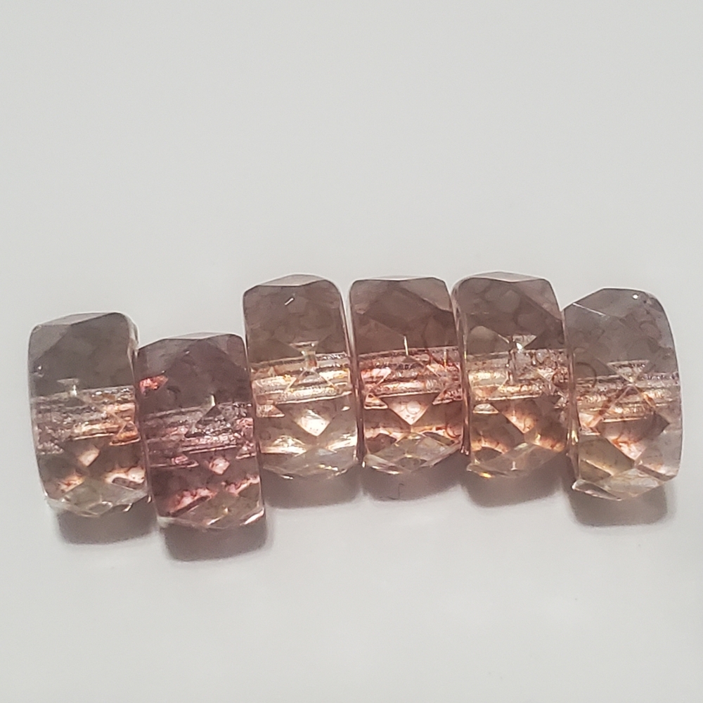 2/$15 Bead Czech Fire-polished Glass Pink Luster 8x4mm Faceted Rondelle Tube